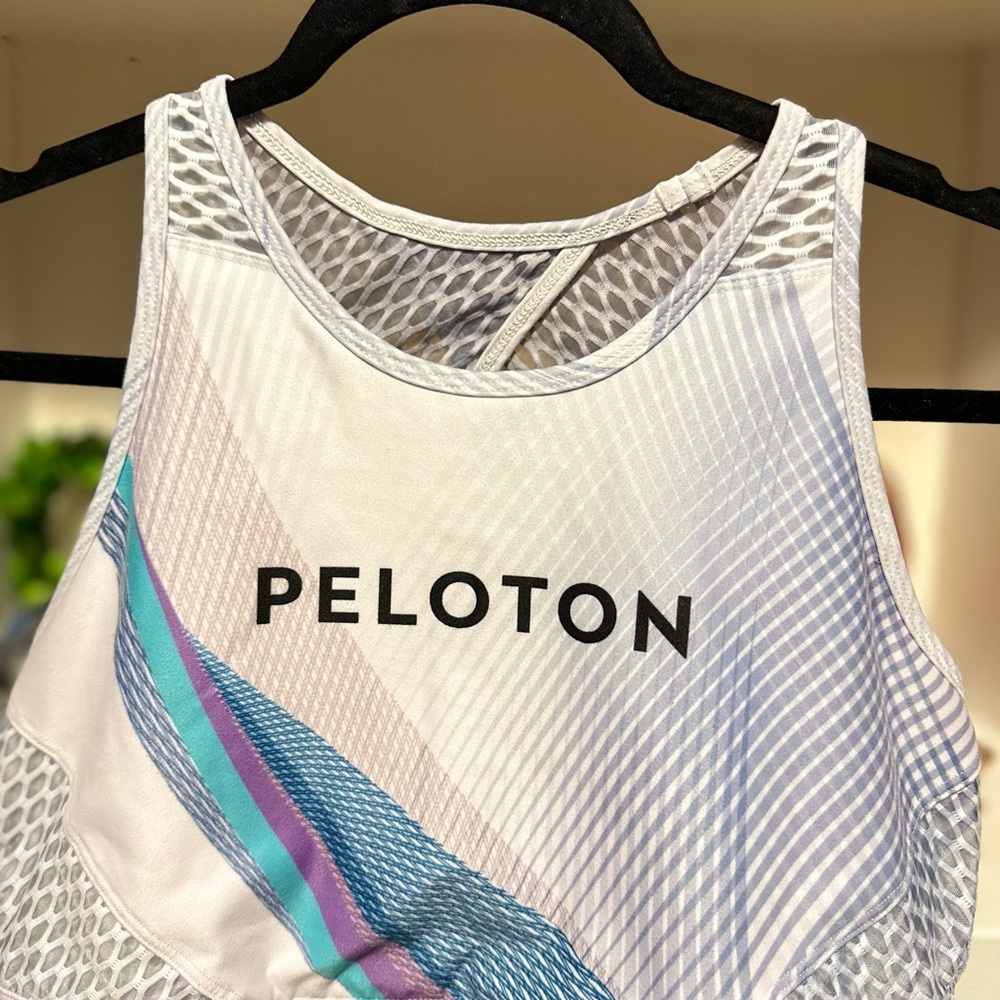Peloton White Tank Top with Multicolor Stripes